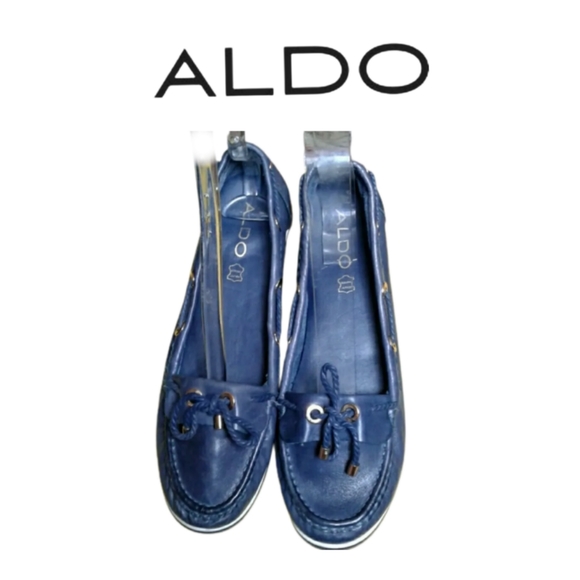Aldo Shoes - ALDO NAVY BLUE LEATHER BOAT SHOES
